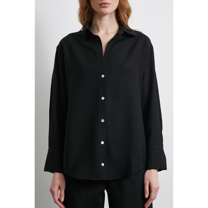 Klasik Saten Gömlek Siyah