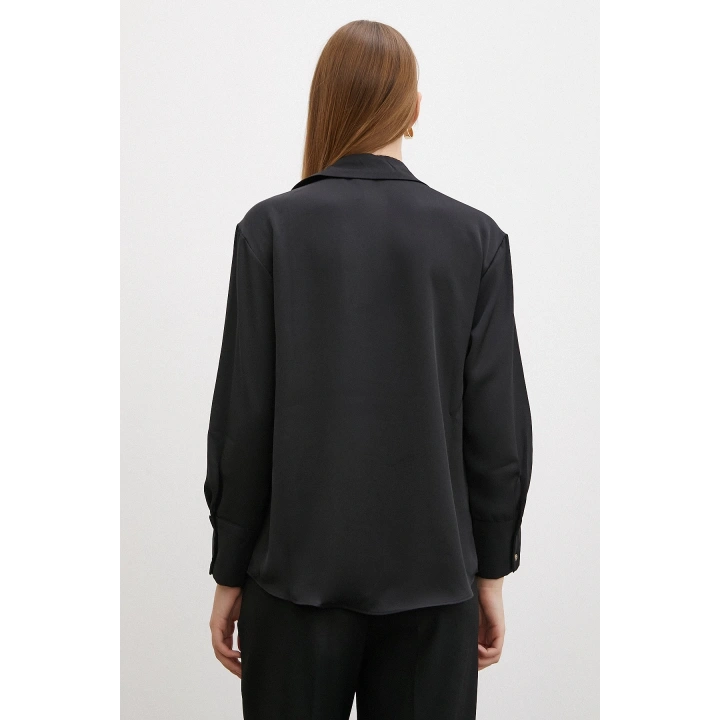 Klasik Saten Gömlek Siyah