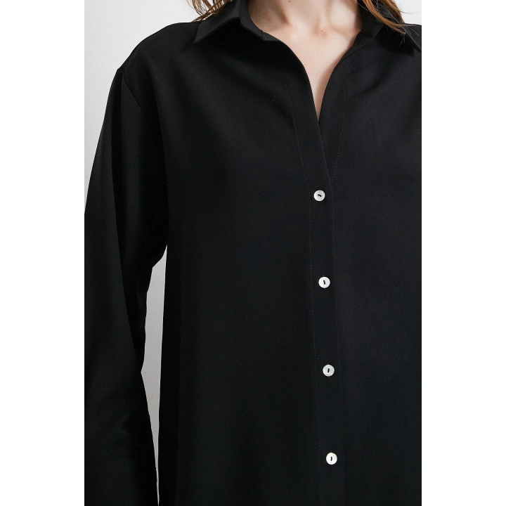 Klasik Saten Gömlek Siyah