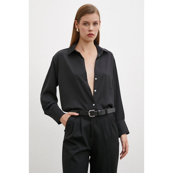 Klasik Saten Gömlek Siyah