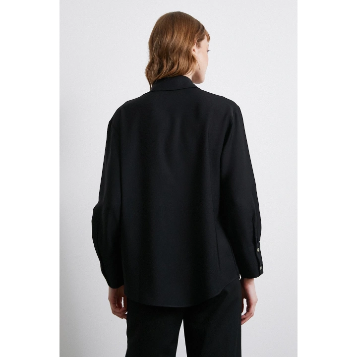 Klasik Saten Gömlek Siyah