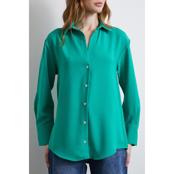Klasik Saten Gömlek Yeşil
