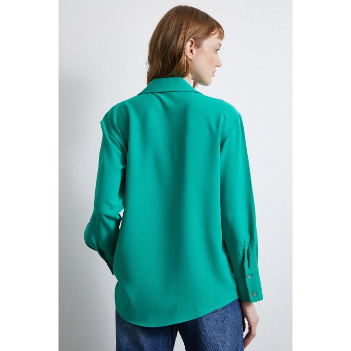 Klasik Saten Gömlek Yeşil