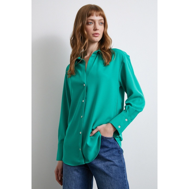 Klasik Saten Gömlek Yeşil