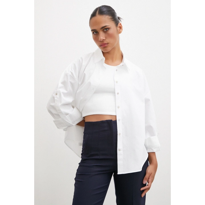 Kol Apoletli Gömlek Beyaz