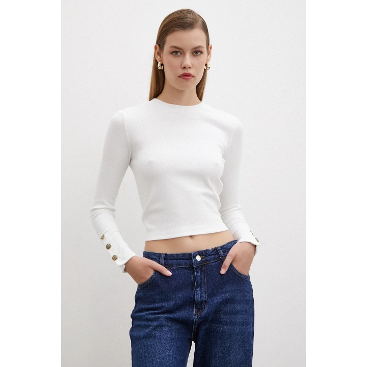 Kolu Düğmeli Bluz Beyaz