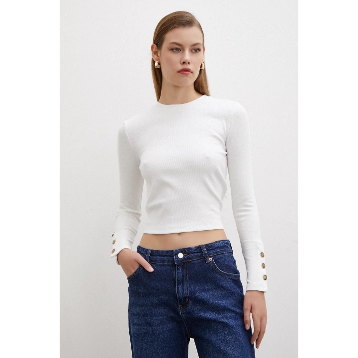 Kolu Düğmeli Bluz Beyaz