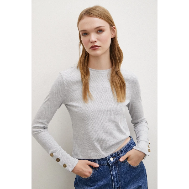 Kolu Düğmeli Bluz Gri