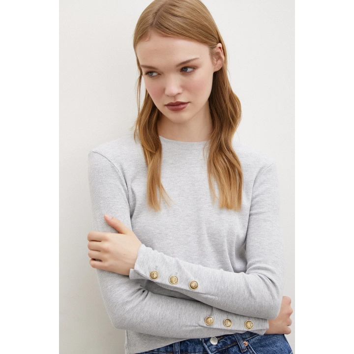 Kolu Düğmeli Bluz Gri