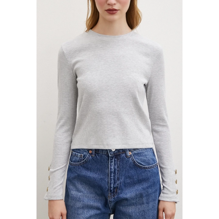 Kolu Düğmeli Bluz Gri