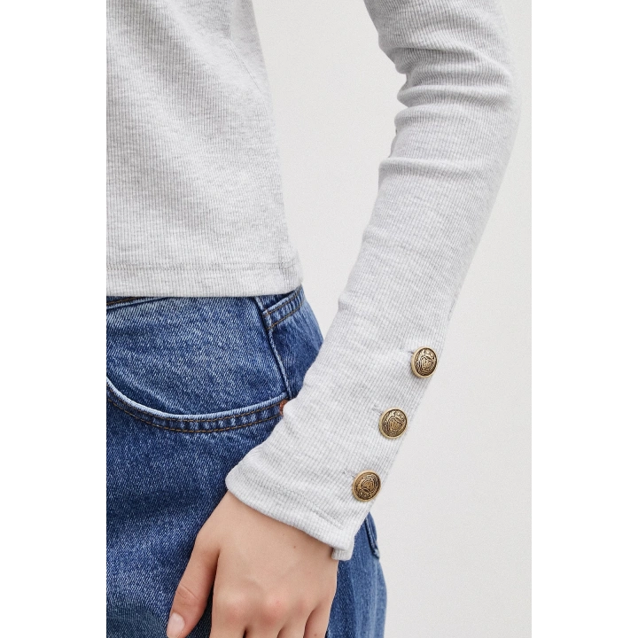 Kolu Düğmeli Bluz Gri