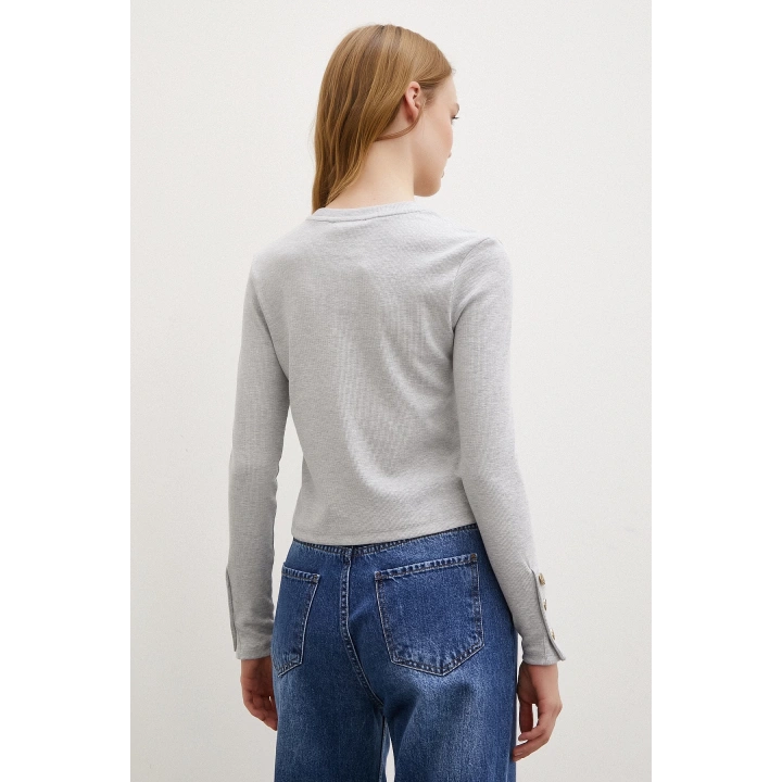 Kolu Düğmeli Bluz Gri