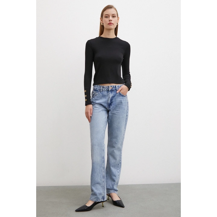 Kolu Düğmeli Bluz Siyah