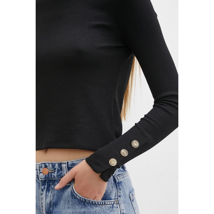 Kolu Düğmeli Bluz Siyah