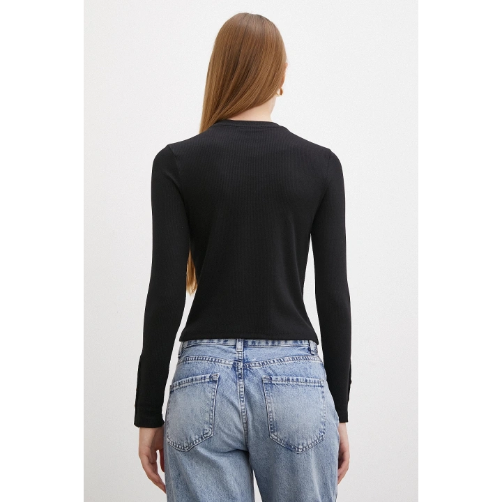 Kolu Düğmeli Bluz Siyah