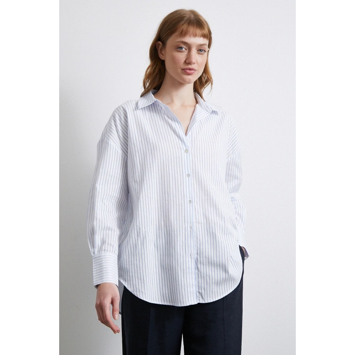 Kontrast Çizgili Gömlek Beyaz