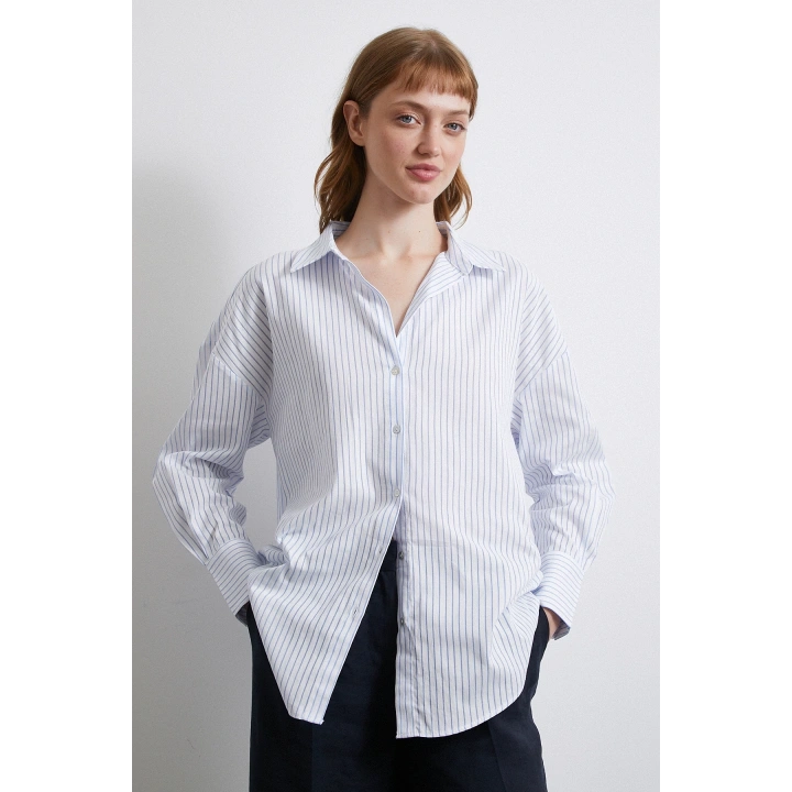 Kontrast Çizgili Gömlek Beyaz