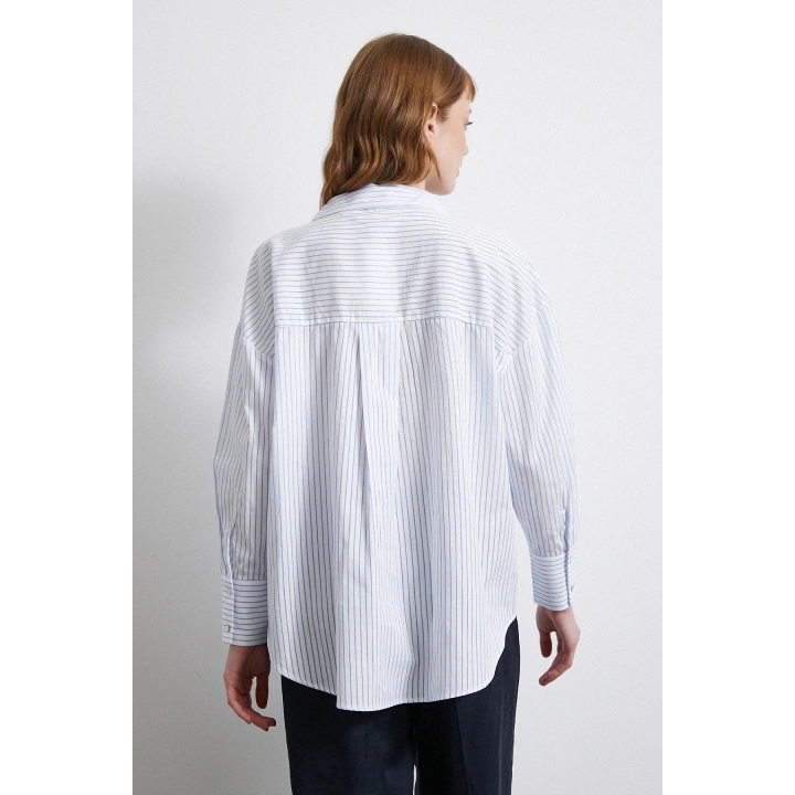 Kontrast Çizgili Gömlek Beyaz