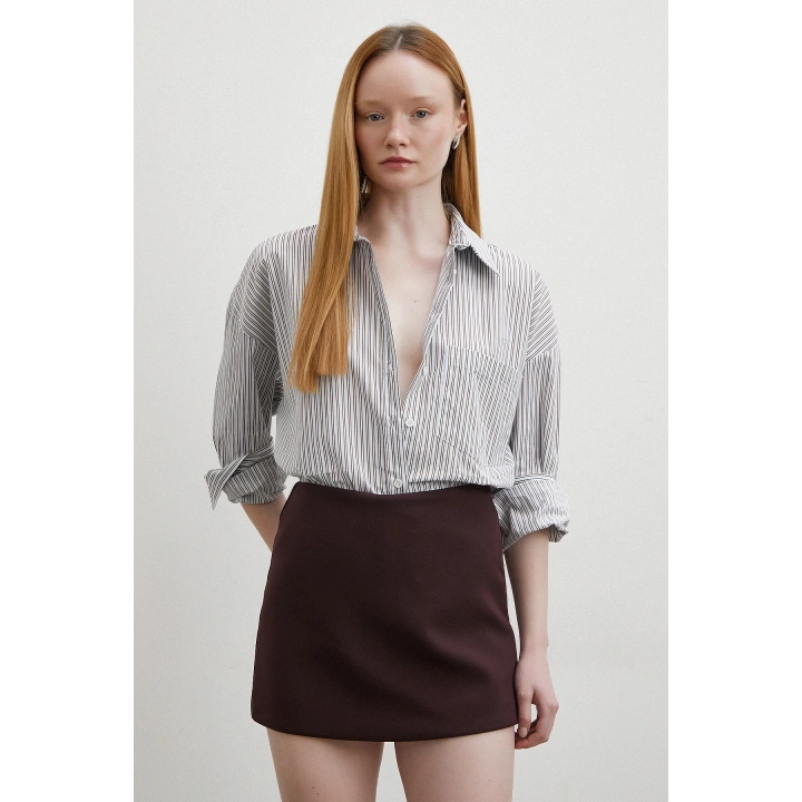 Kontrast Çizgili Gömlek Mavi