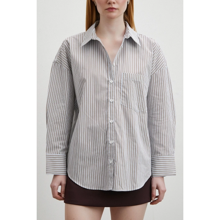 Kontrast Çizgili Gömlek Mavi