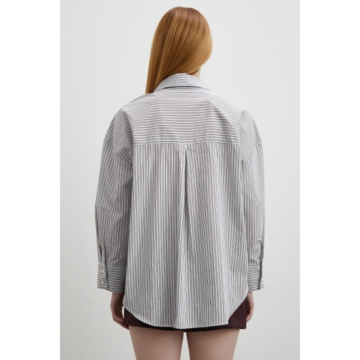 Kontrast Çizgili Gömlek Mavi