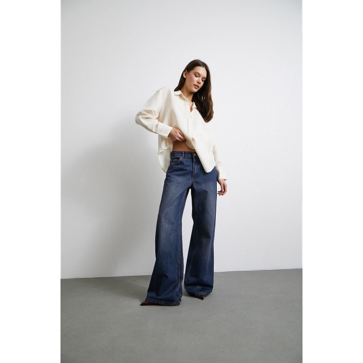 Kontrast Çizgili Modal Gömlek Bej