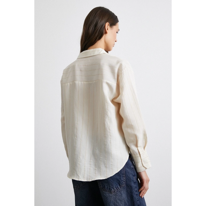 Kontrast Çizgili Modal Gömlek Bej