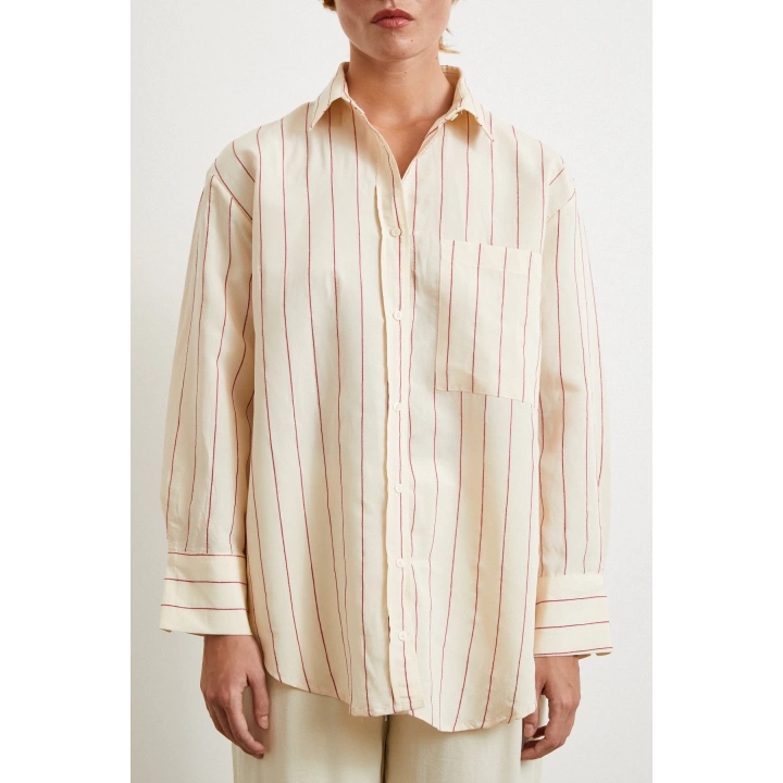 Kontrast Çizgili Modal Gömlek Fuşya