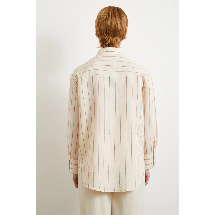 Kontrast Çizgili Modal Gömlek Fuşya