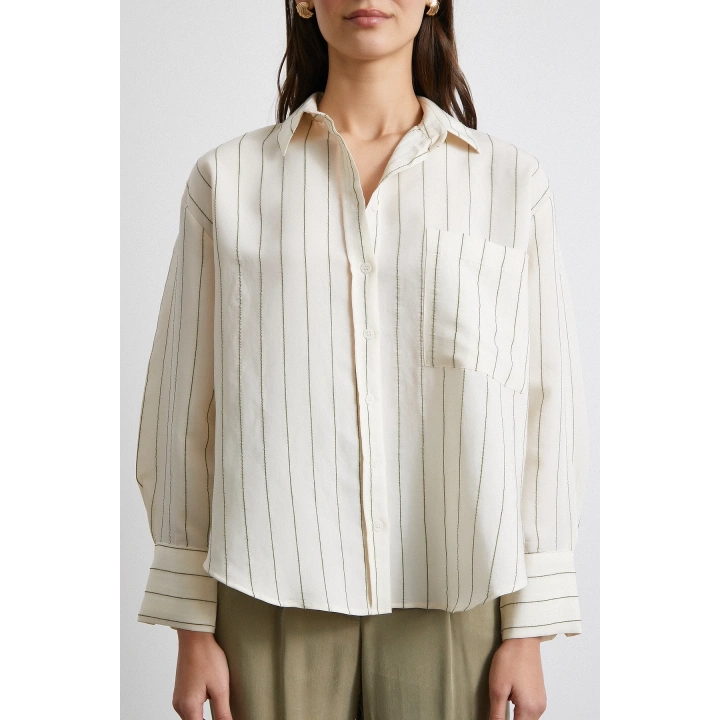 Kontrast Çizgili Modal Gömlek Haki