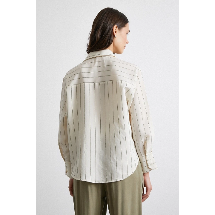 Kontrast Çizgili Modal Gömlek Haki