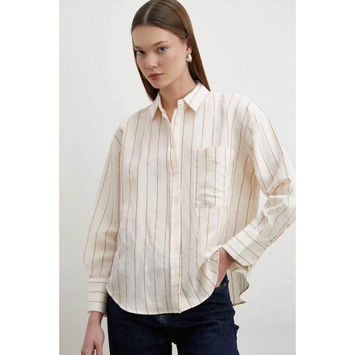 Kontrast Çizgili Modal Gömlek Kahve