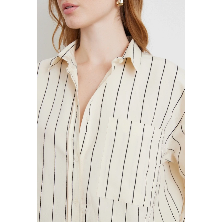 Kontrast Çizgili Modal Gömlek Siyah