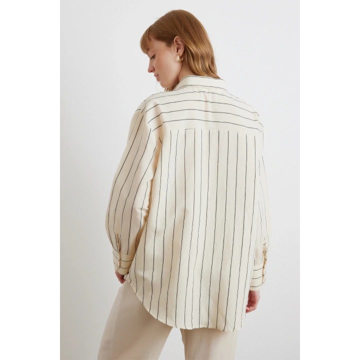 Kontrast Çizgili Modal Gömlek Siyah