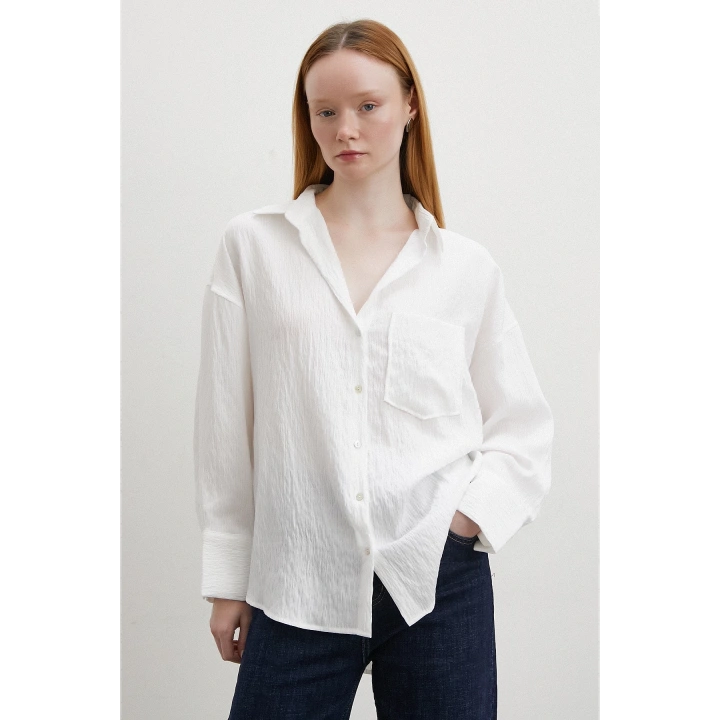 Kraşlı Cepli Gömlek Beyaz