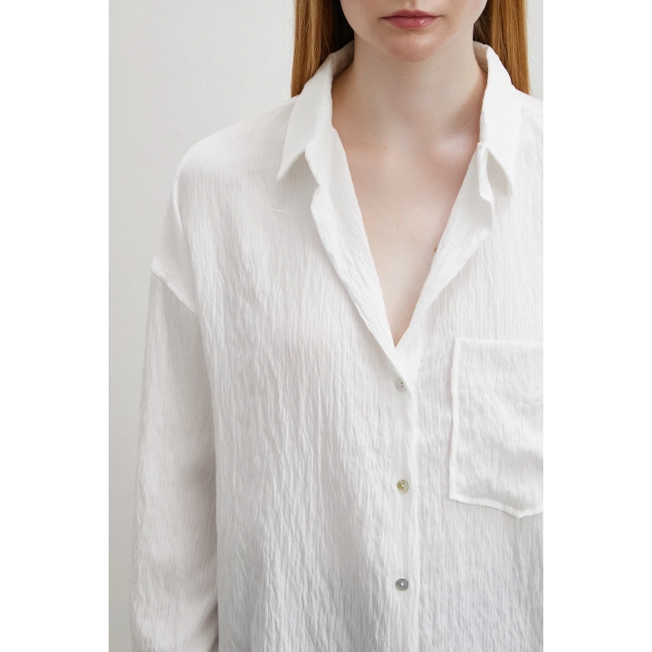 Kraşlı Cepli Gömlek Beyaz