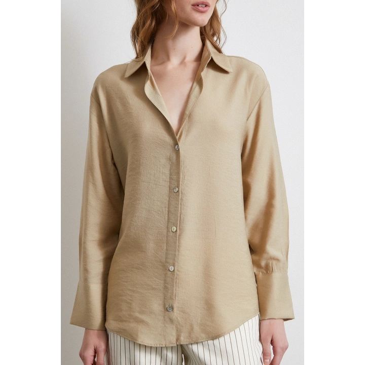 Kraşlı Saten Gömlek Bej