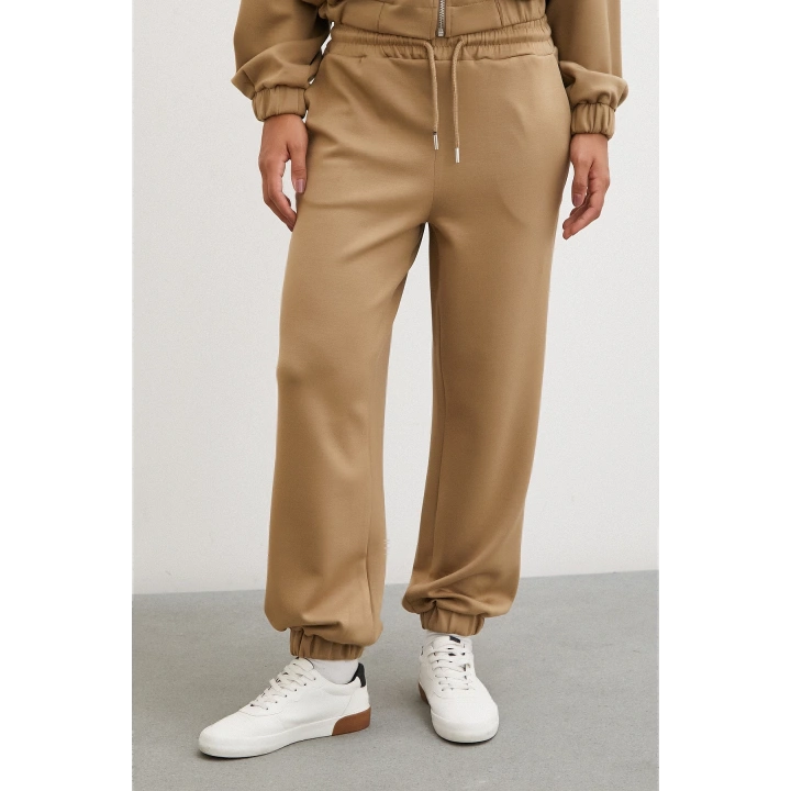 Lastikli Cepli Eşofman Altı Camel