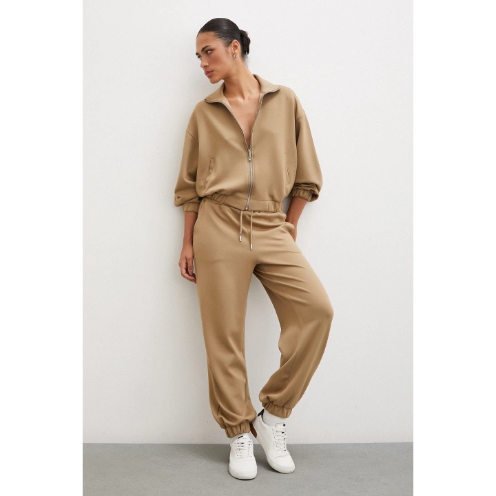 Lastikli Cepli Eşofman Altı Camel