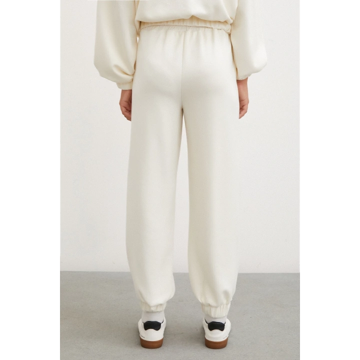 Lastikli Cepli Eşofman Altı Ekru