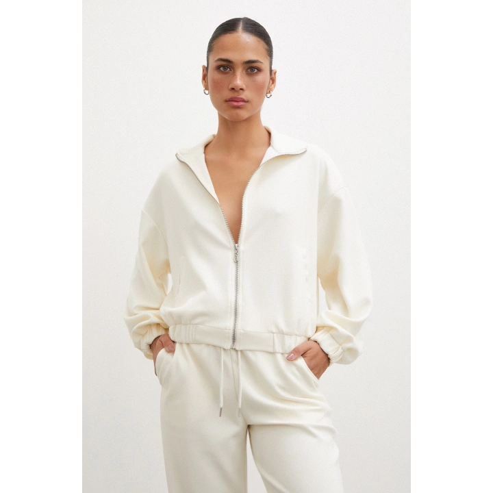 Lastikli Cepli Eşofman Altı Ekru