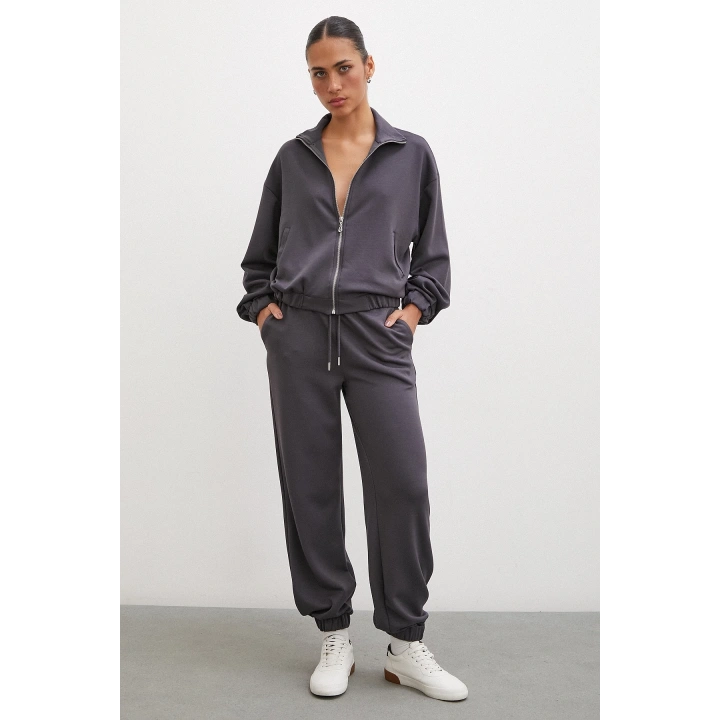 Lastikli Cepli Eşofman Altı Füme