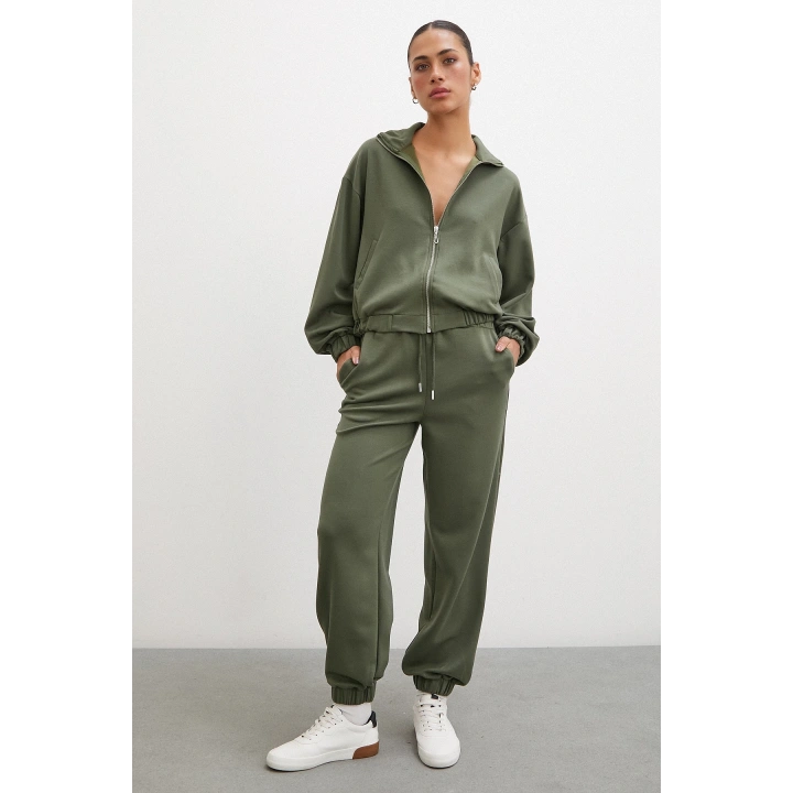 Lastikli Cepli Eşofman Altı Haki