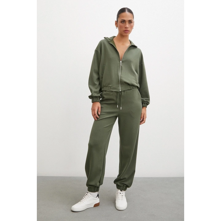 Lastikli Cepli Eşofman Altı Haki