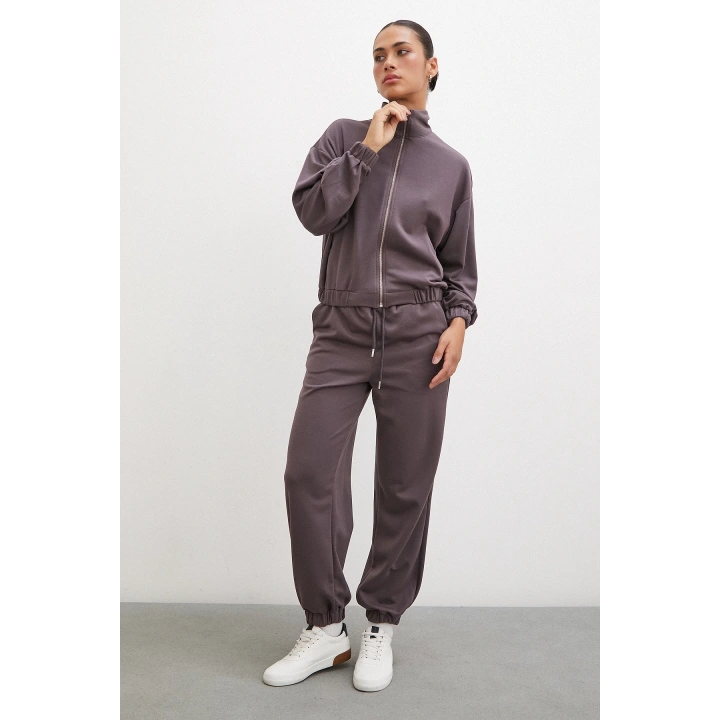 Lastikli Cepli Eşofman Altı Kahve