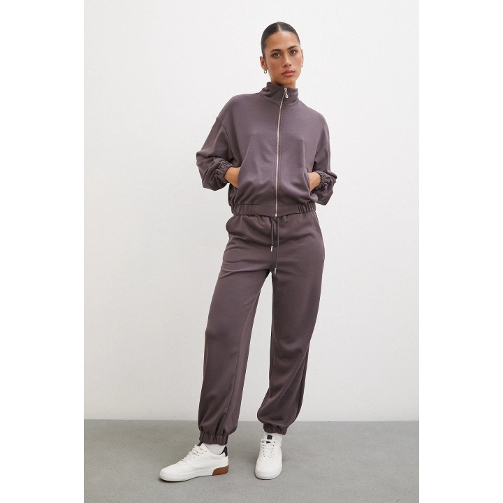 Lastikli Cepli Eşofman Altı Kahve