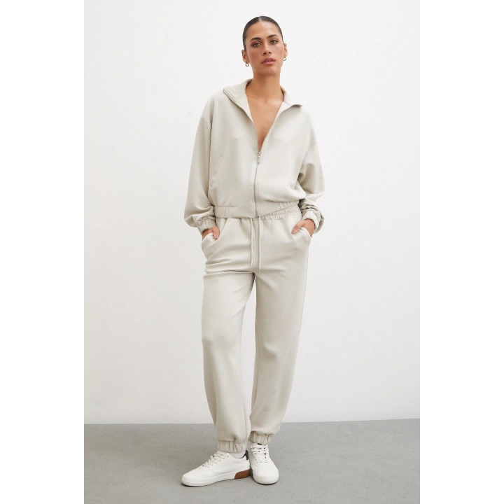 Lastikli Cepli Eşofman Altı Taş