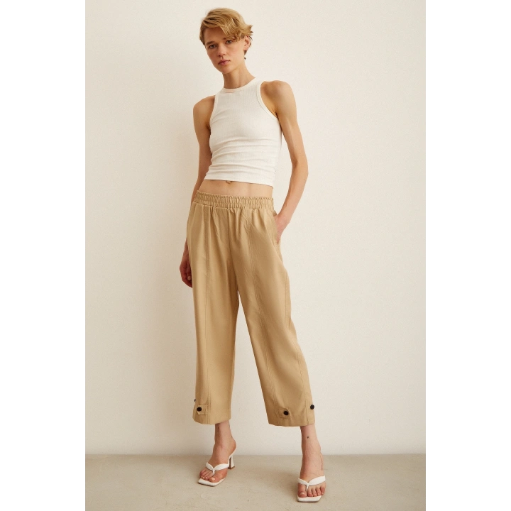 Lastikli Salaş Pantolon Bej