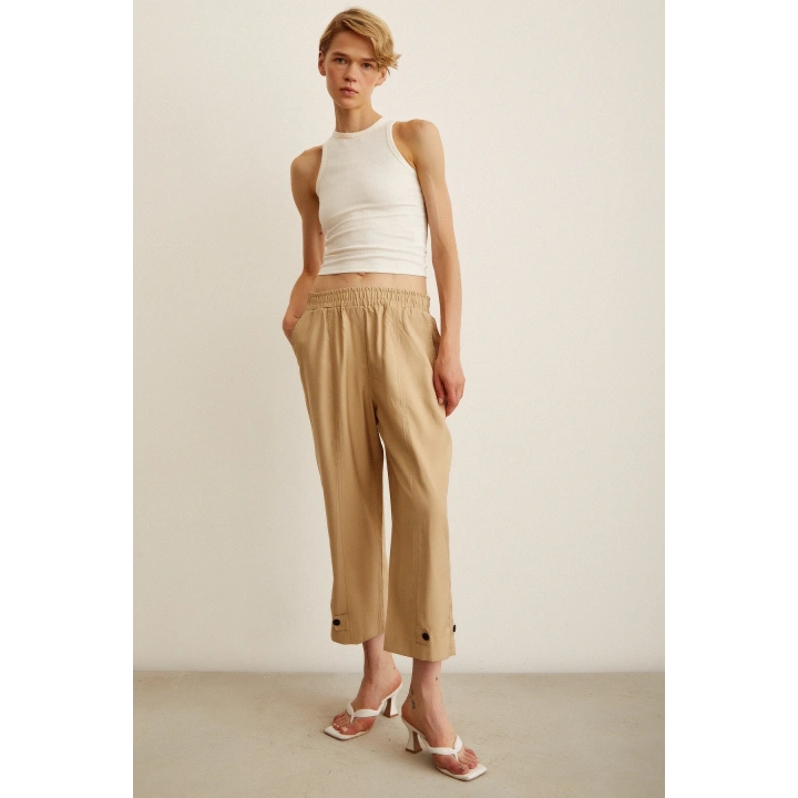 Lastikli Salaş Pantolon Bej