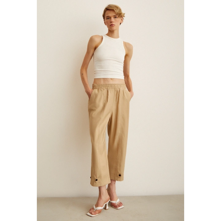 Lastikli Salaş Pantolon Bej
